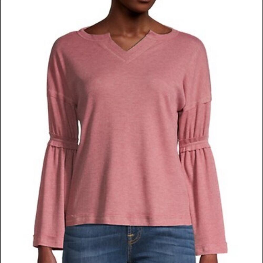 NWT Beae Waffleknit Thermal Long Flare Sleeve Top Size Large